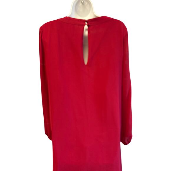 Marc New York Red Chiffon Jeweled Neck Bell Sleeve Cocktail Holiday Dress 12 - Picture 5 of 7